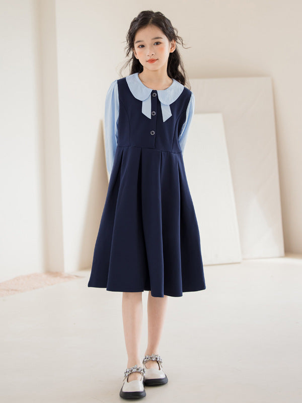 Long-sleeved College Style Princess Autumn Overknee Skirt Western Children's Dress