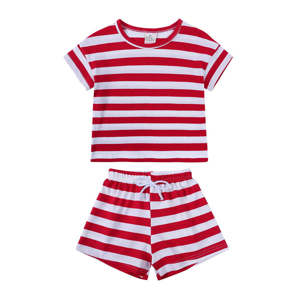 Men's & Children's Summer Infant Striped T-shirt Shorts Two-piece Trendy Children's Suit