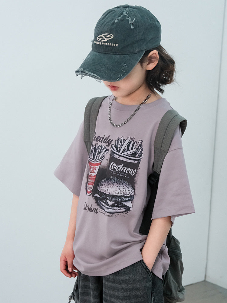 Children's Fashion Half Sleeve Older Cotton Tops Western Children's T-shirt