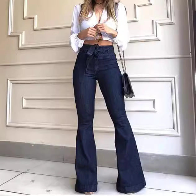Women's Waist Hip Lift Lace Up Slim Fit Bell-bottom Women's Jeans
