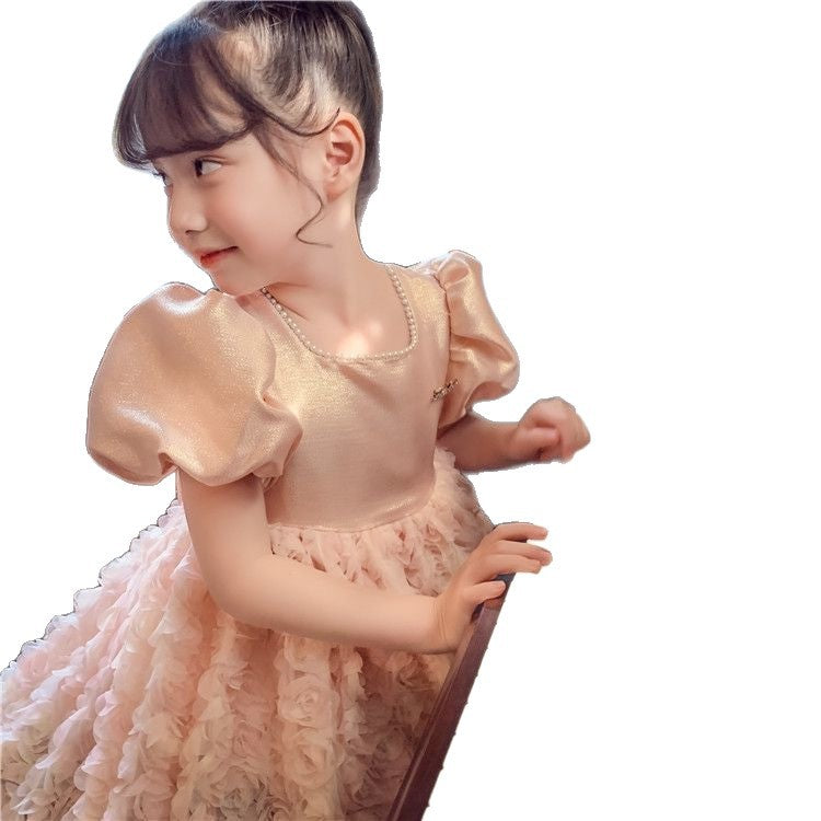 Children's Summer Fashionable Skirt Little Puff Sleeve Mesh Children's Dress