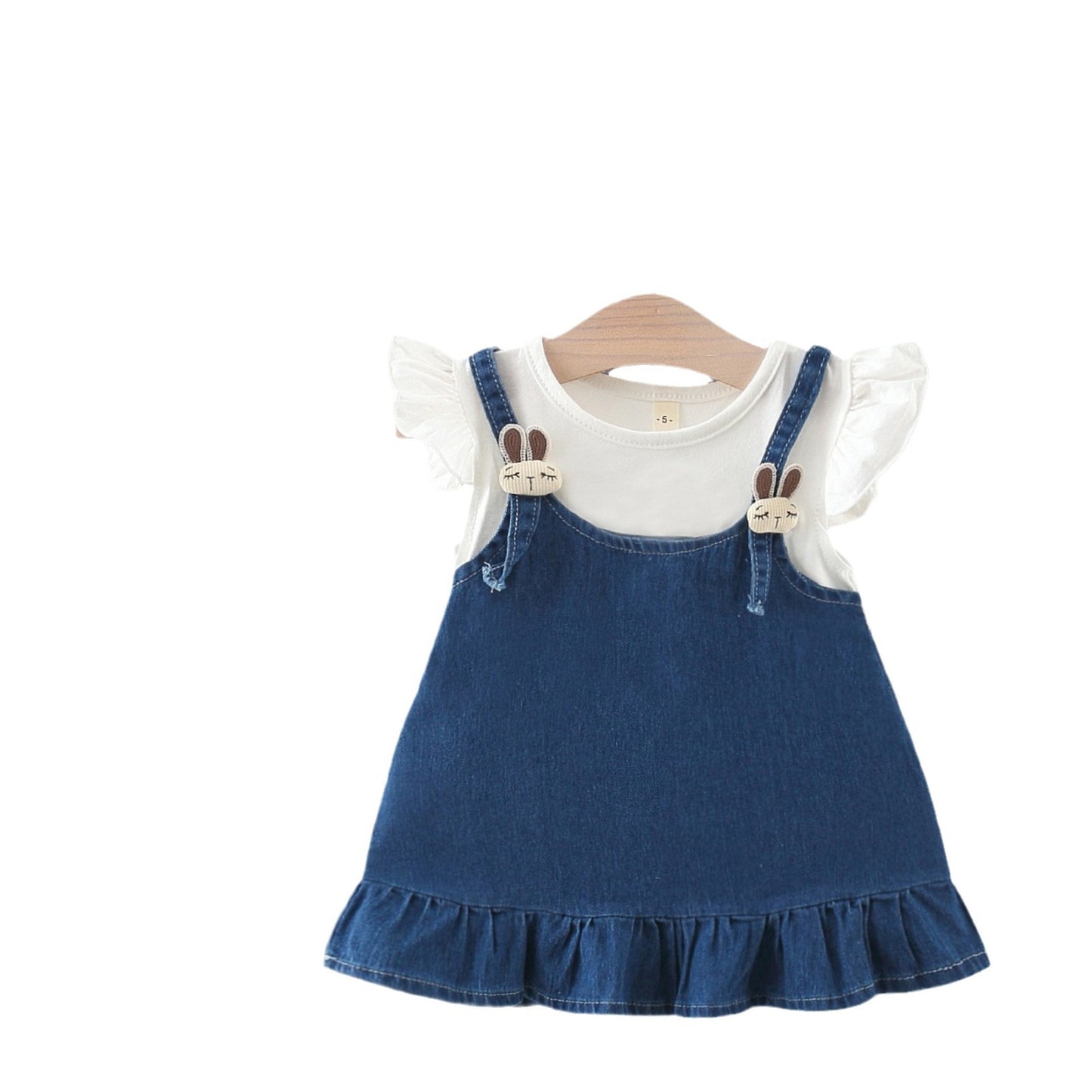 Children's Summer Flounced Sleeve Denim Skirt Clothing Fake Children's Dress