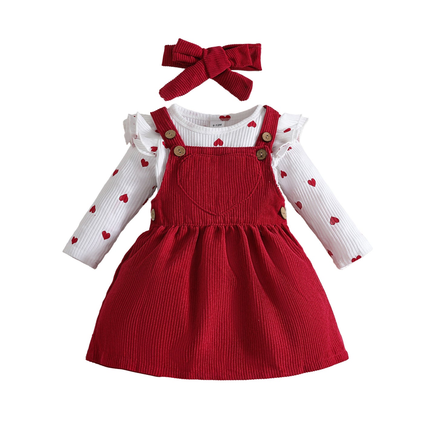 Set Long Sleeve Love Triangle Rompers Corduroy Suspender Skirt Children's Suit