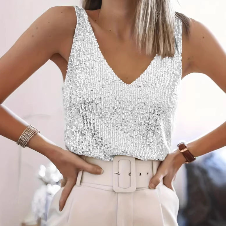 Pretty Women's Shiny Sequined Sleeveless Sexy Small Vest/suspenders/tube Top