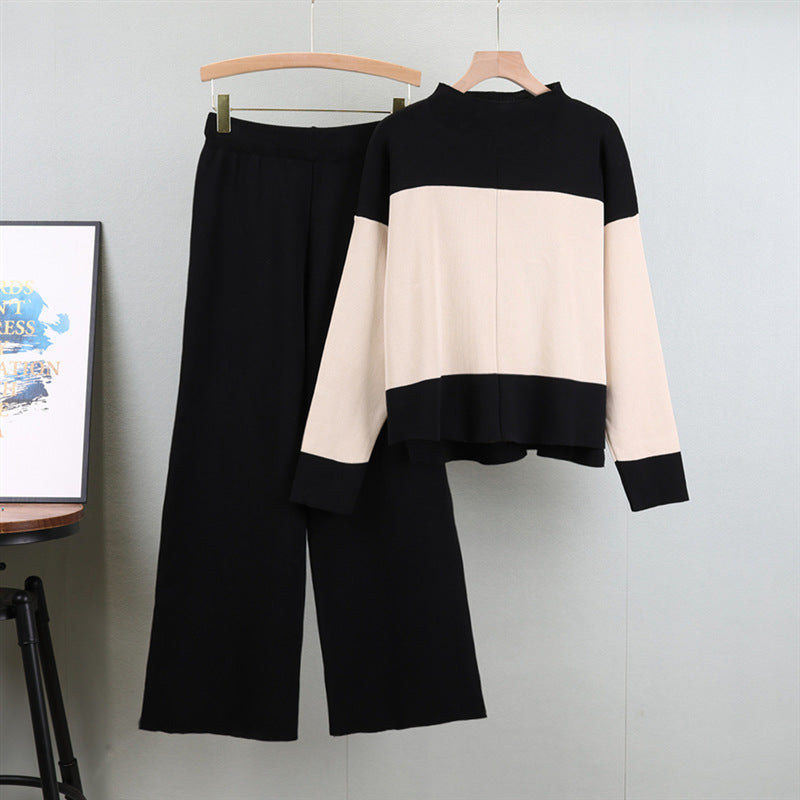 Women's Color Matching Round Neck With Wide Leg Sweaters