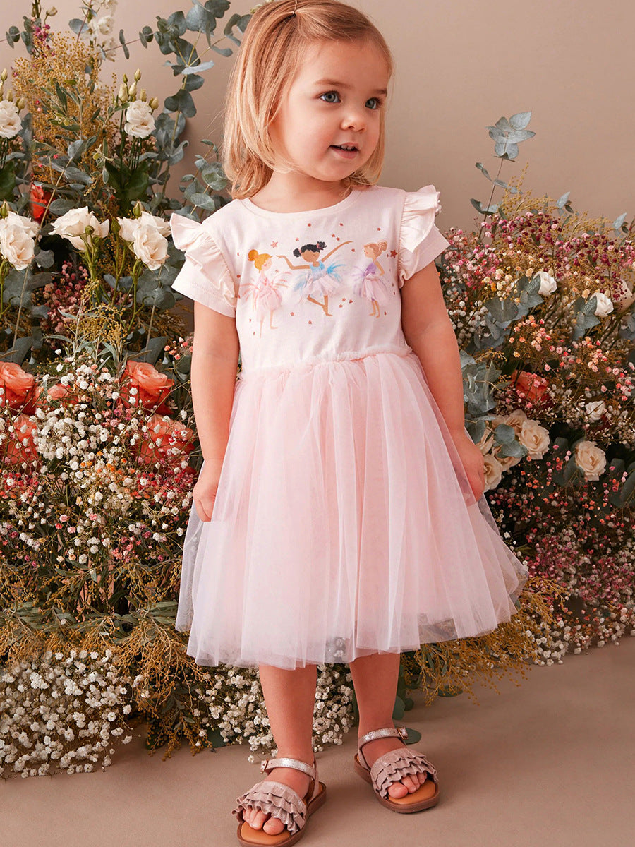 Children's Mesh Princess Summer Cartoon Skirts Short-sleeved Children's Dress