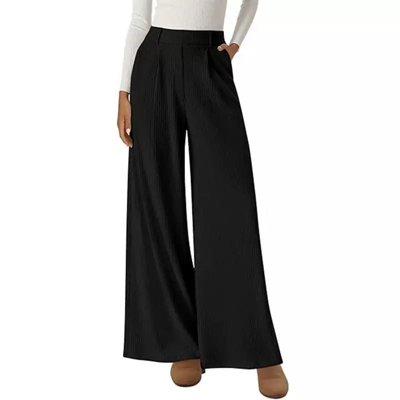 Women's Rib Loose Straight Trousers Commuting Wear Pants