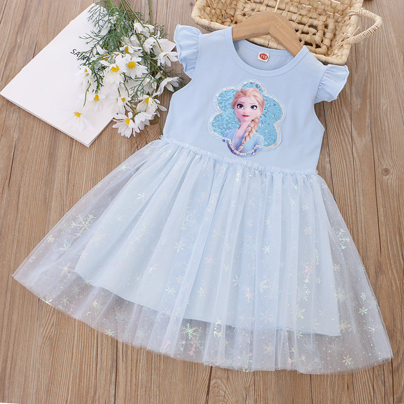 Children's Summer Clothing Western Style Flounced Sleeve Sequined Princess Children's Dress