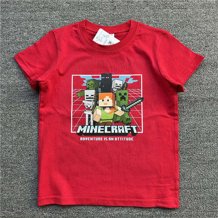 Children's Daily Order Summer My World Game Theme Short-sleeved Can Match Children's T-shirt