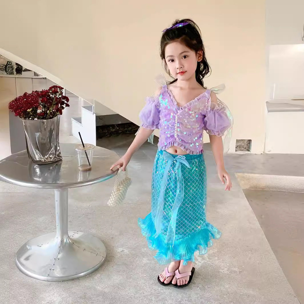 Suspenders Princess Puff Sleeve Beach Fishtail Children's Dress