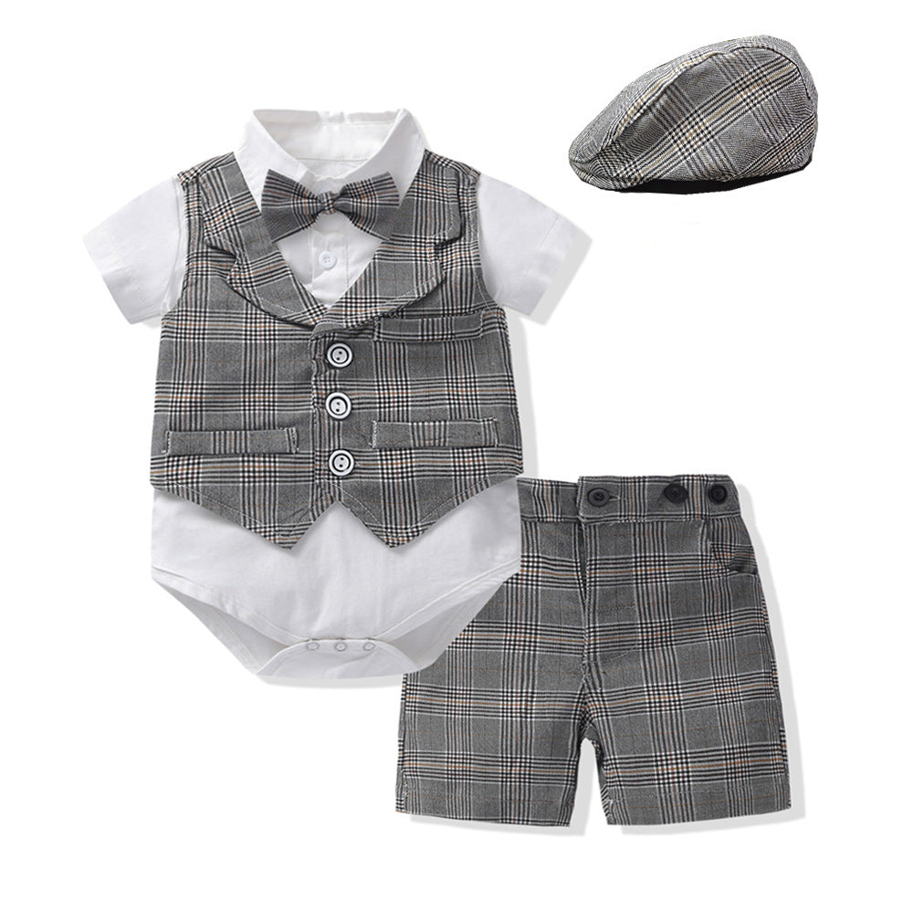 Summer Boy Gentleman One Year Old Celebration Dress Romper Vest Jumpsuit, Climbing Suit