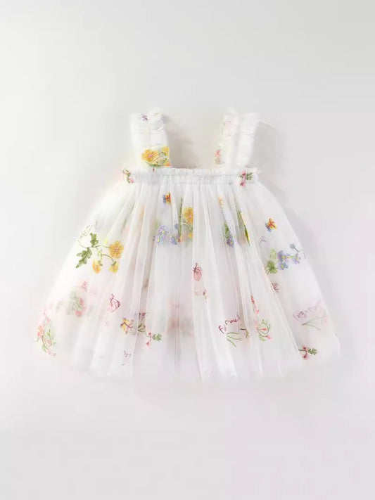 Children's Embroidery Tulle Skirt Suspender Flower Butterfly Children's Dress