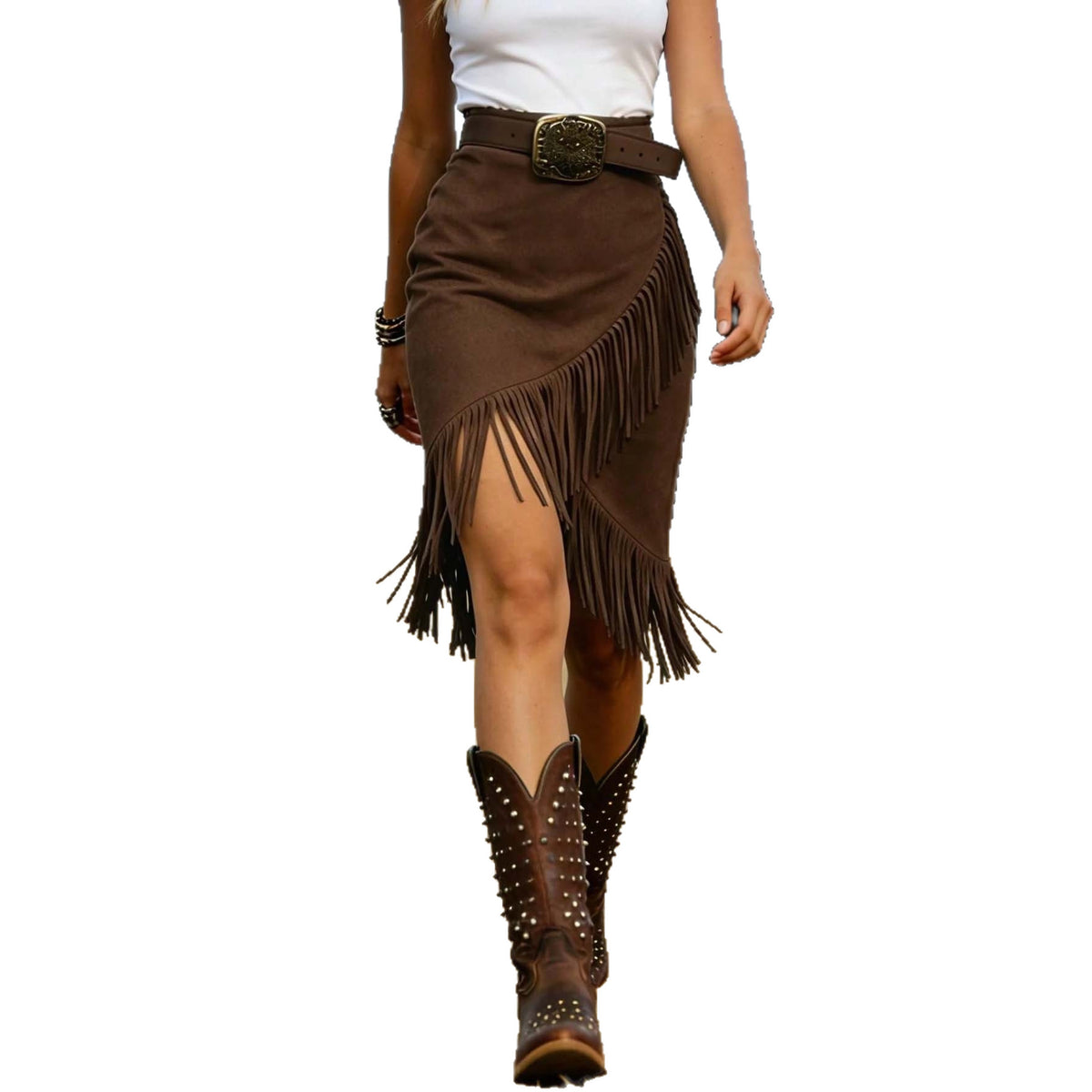 Retro Western Style Tassel Suede Without Skirt