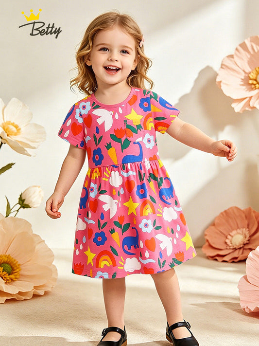 Children's Summer Cute Printed Short-sleeved Princess Children's Dress
