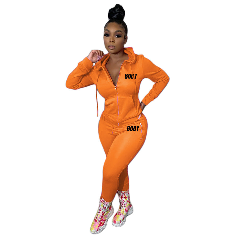 Women's Autumn Letters Printing Personality Zipper Two-piece Clothing