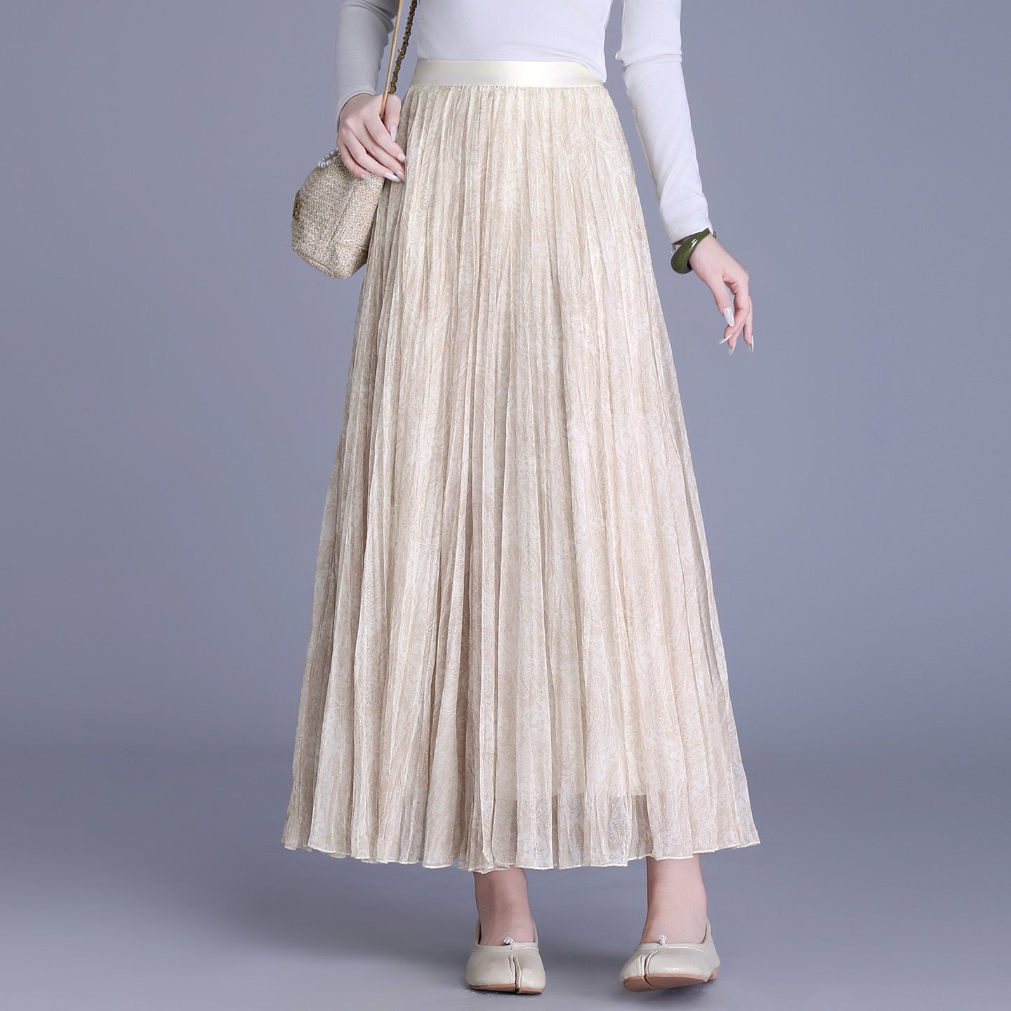 Women's Floral Mesh Long Dress Two-sided Wear Slimming A- Skirt