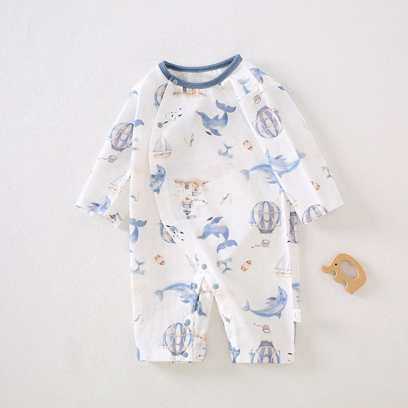 Bamboo Cotton Fiber Air Conditioning Clothes For Babies Class Gauze Jumpsuit, Climbing Suit
