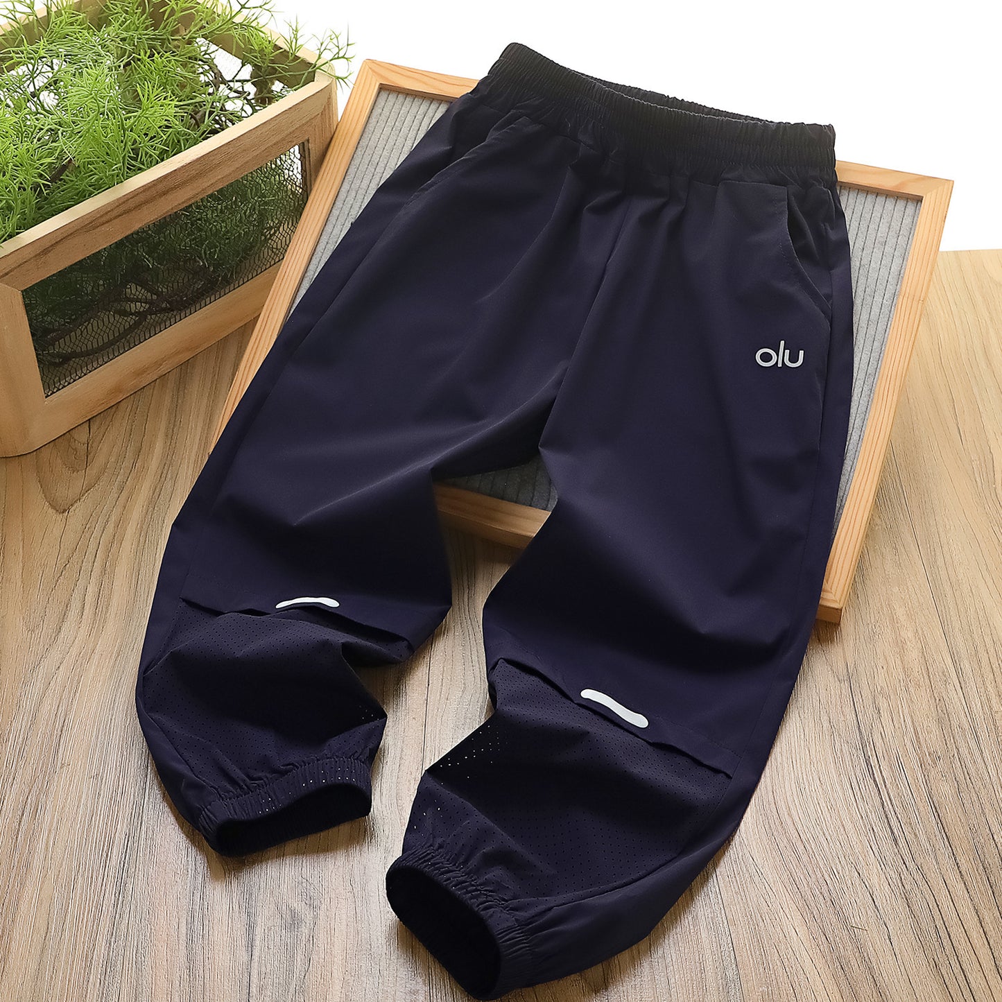 Children's Air Conditioning Calf Mesh Reflective Stripe Three-dimensional Net Waist Children's Pants