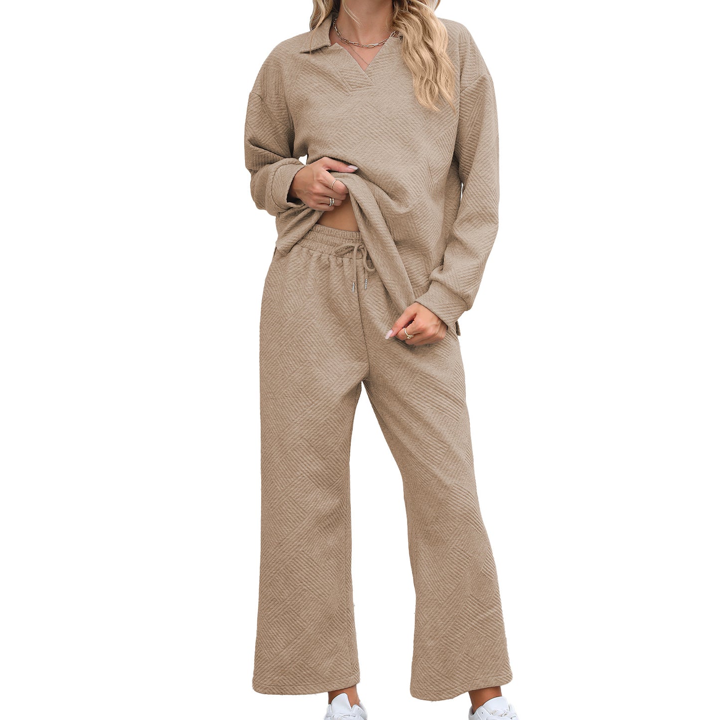 Solid Color Lapel Long Sleeve Elastic Sweaters