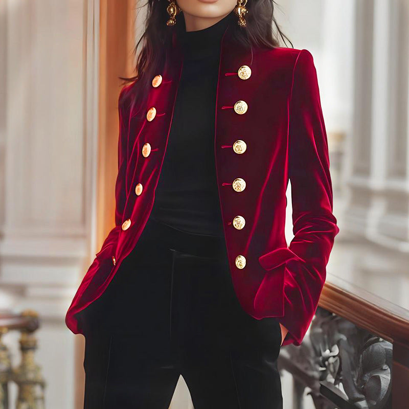 Women's Fashion Solid Color Double Breasted Blouse