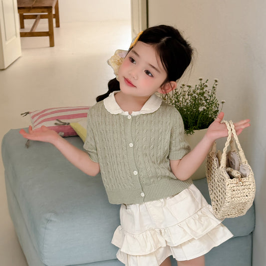 Women's Roll Doll Collar Sweater Summer Cardigan Short Children's T-shirt