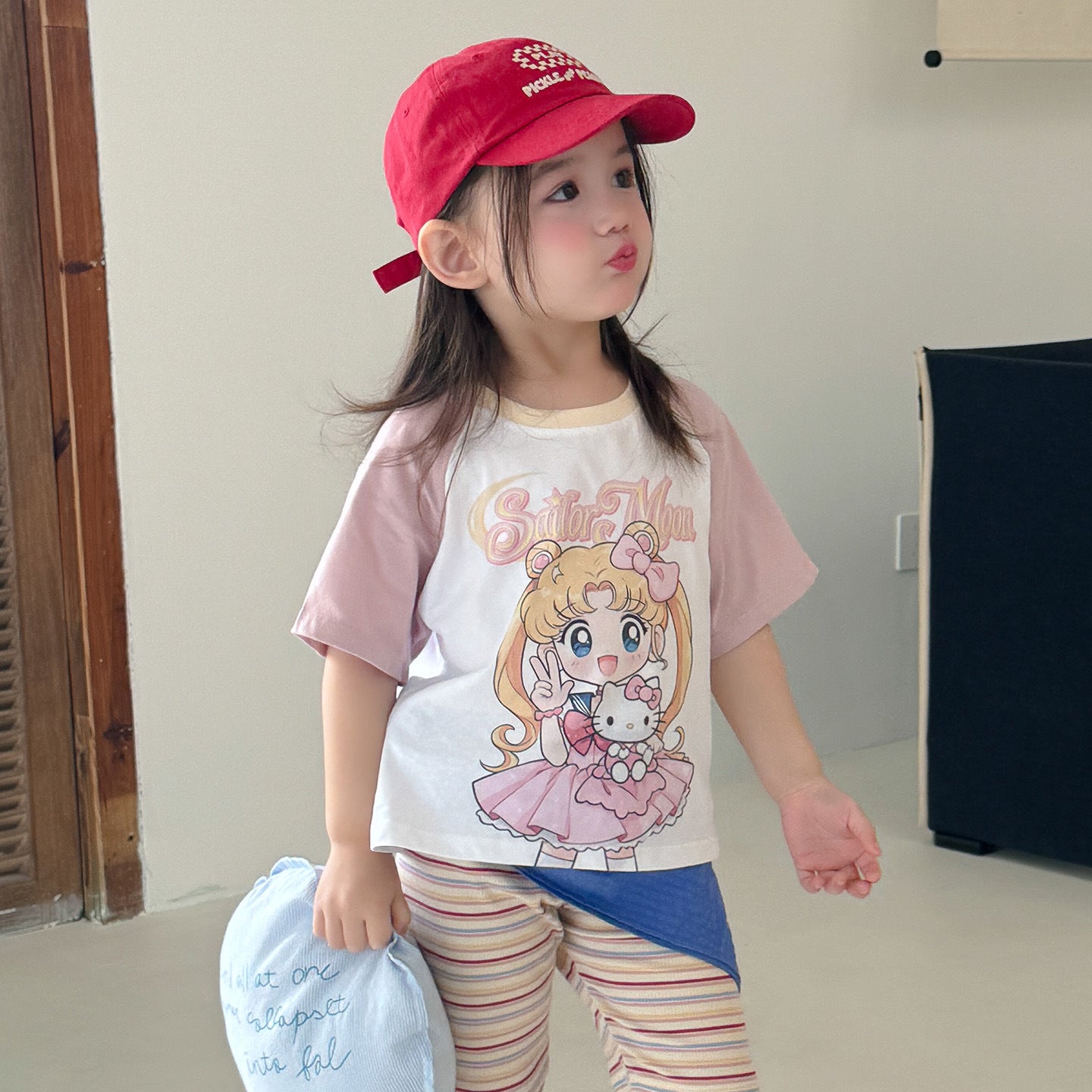 Children's Large Small Roll Summer Raglan Sleeve Cartoon Short Boys Cute Children's T-shirt