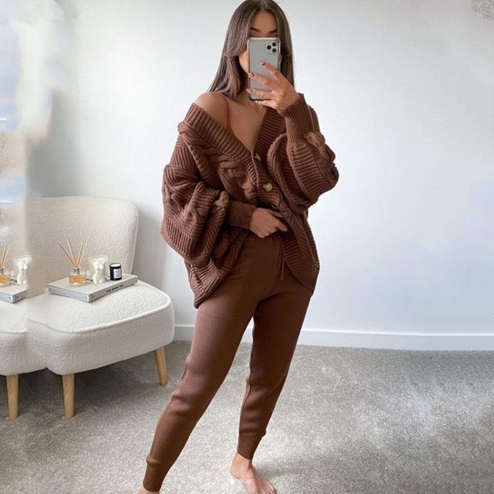 Women's Solid Color Buttons Thickened Set Fashion Casual Suit