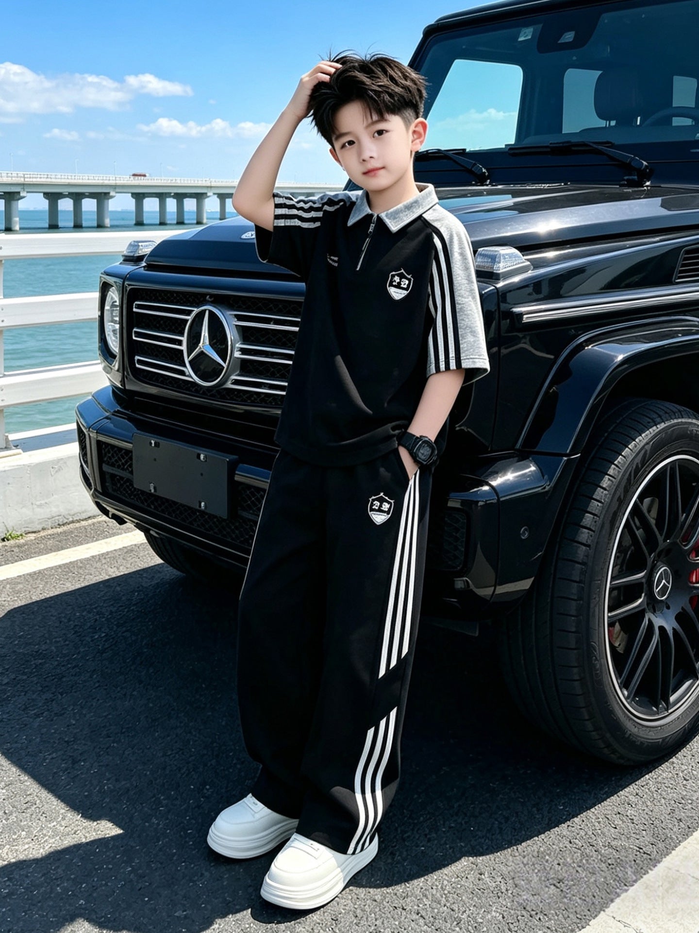 Children's Clothes Cool Handsome Fashionable Thin Big Short-sleeved Children's Suit
