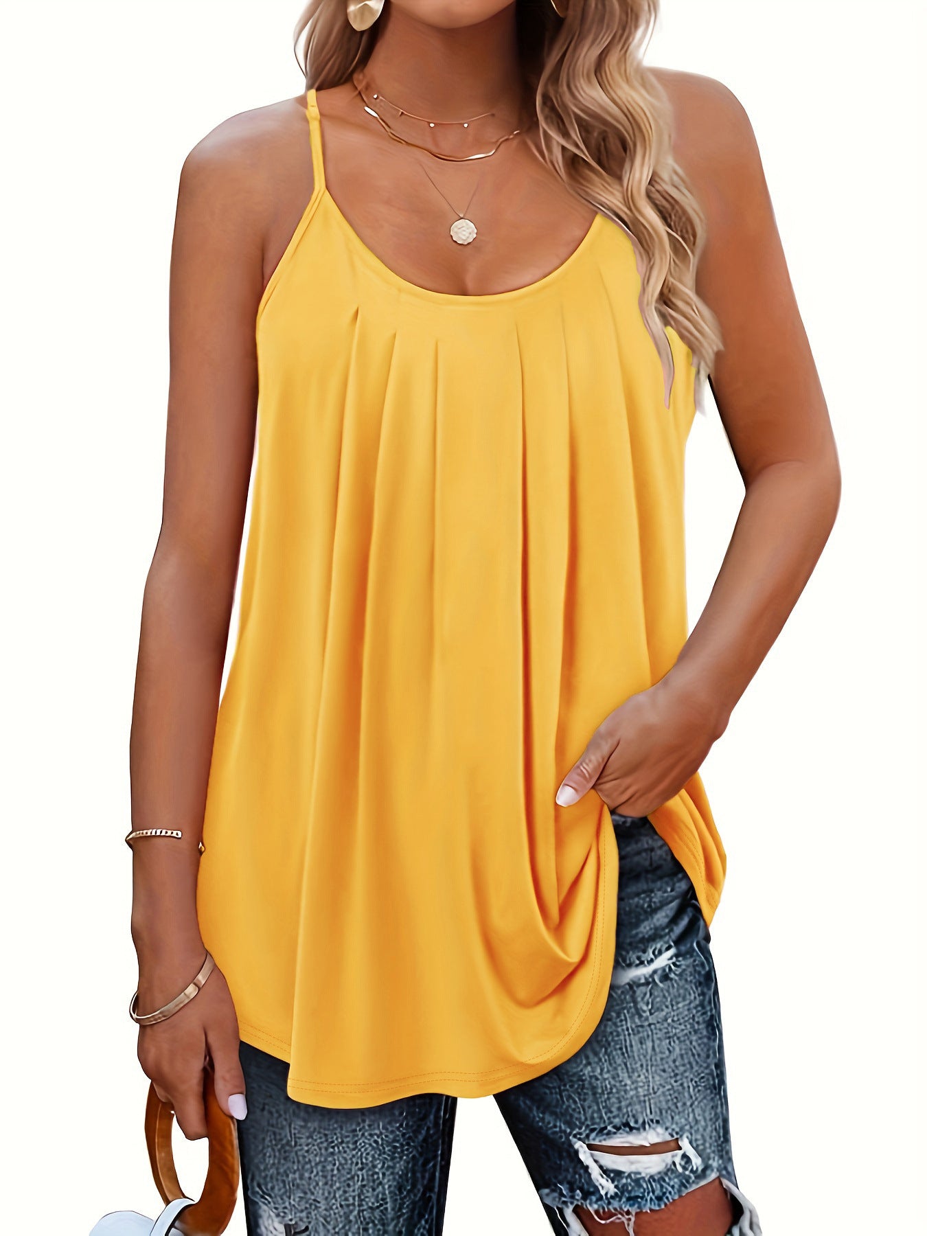 Women's Summer Pleated Spaghetti Strap Sling Loose Vests