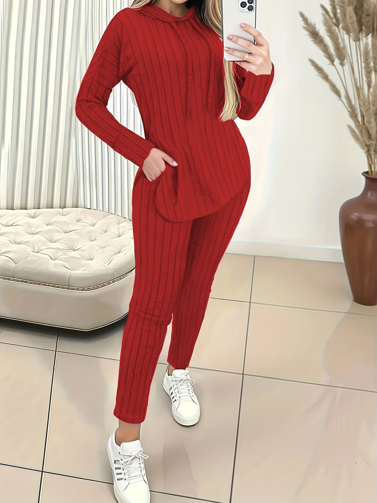 Women's Wear Long Sleeve Comfortable Sunken Stripe Hooded Fashion Casual Suit
