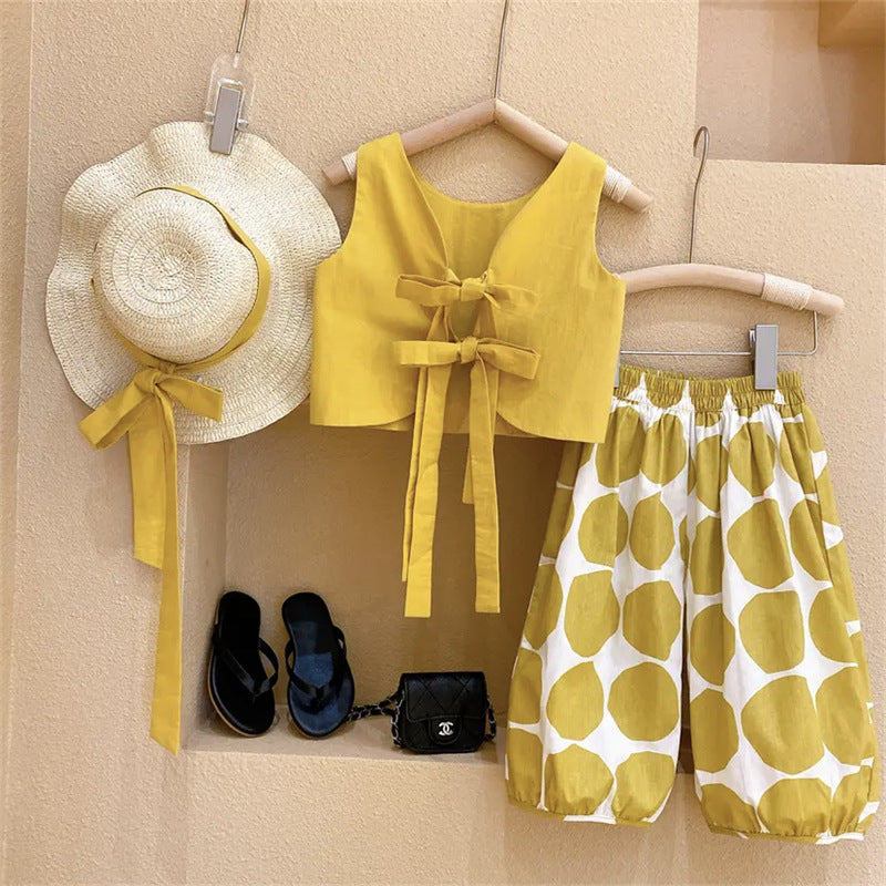 Korean Style Pastoral Pullover Vest Top Children's Suit