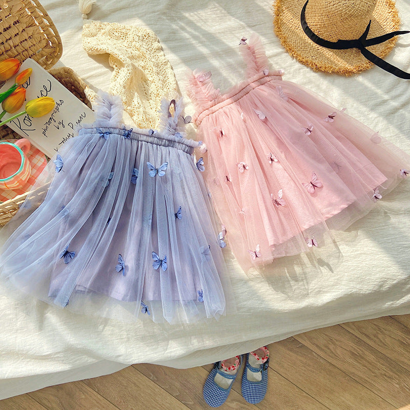 Children's Clothing Butterfly Embroidered Mesh Summer Braces Skirt Children's Dress