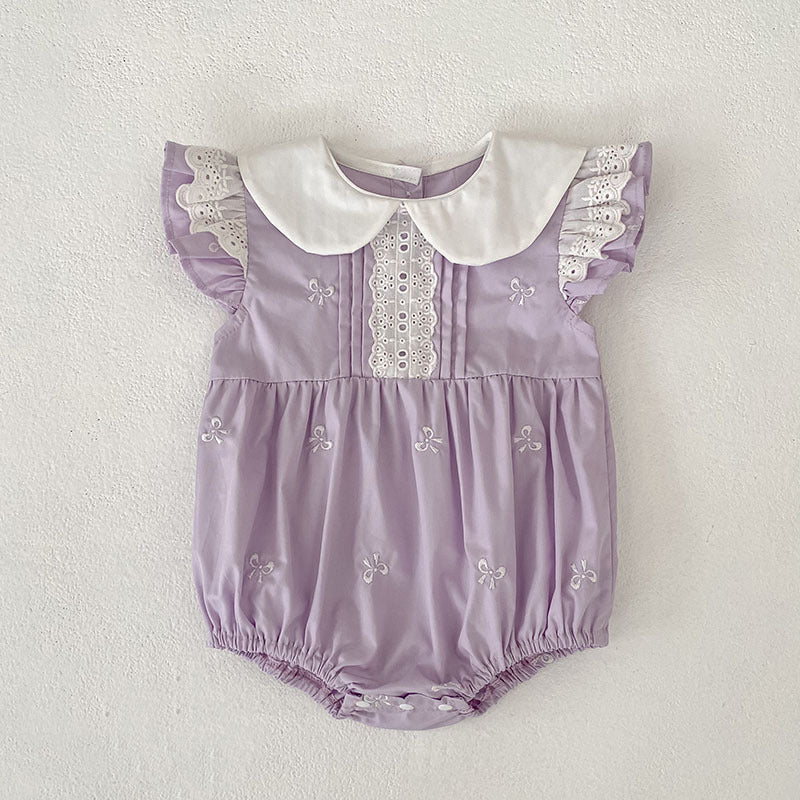 Bow Lace Flounced Sleeve Princess Romper Sisters Children's Dress