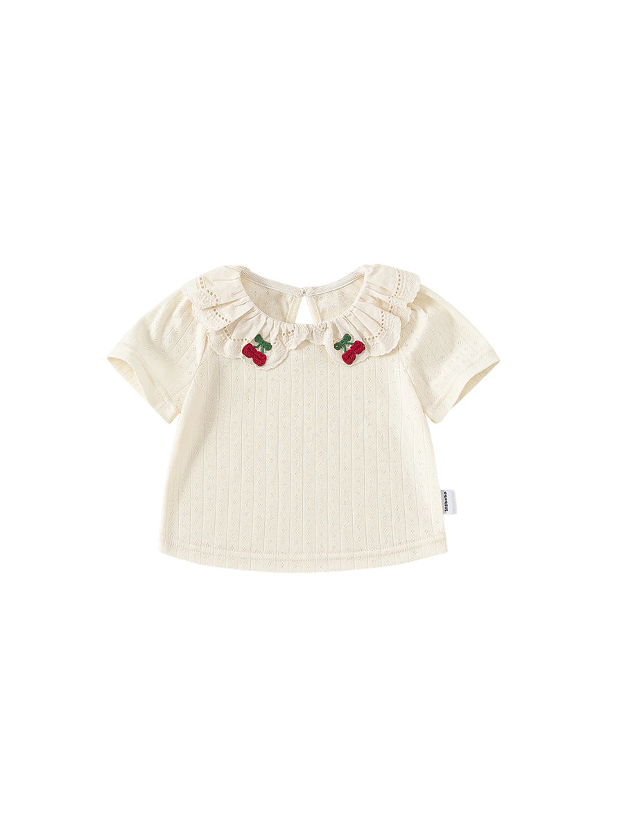 Children's Clothing Summer Lace Collar Short Sleeve Pure Color Children's T-shirt
