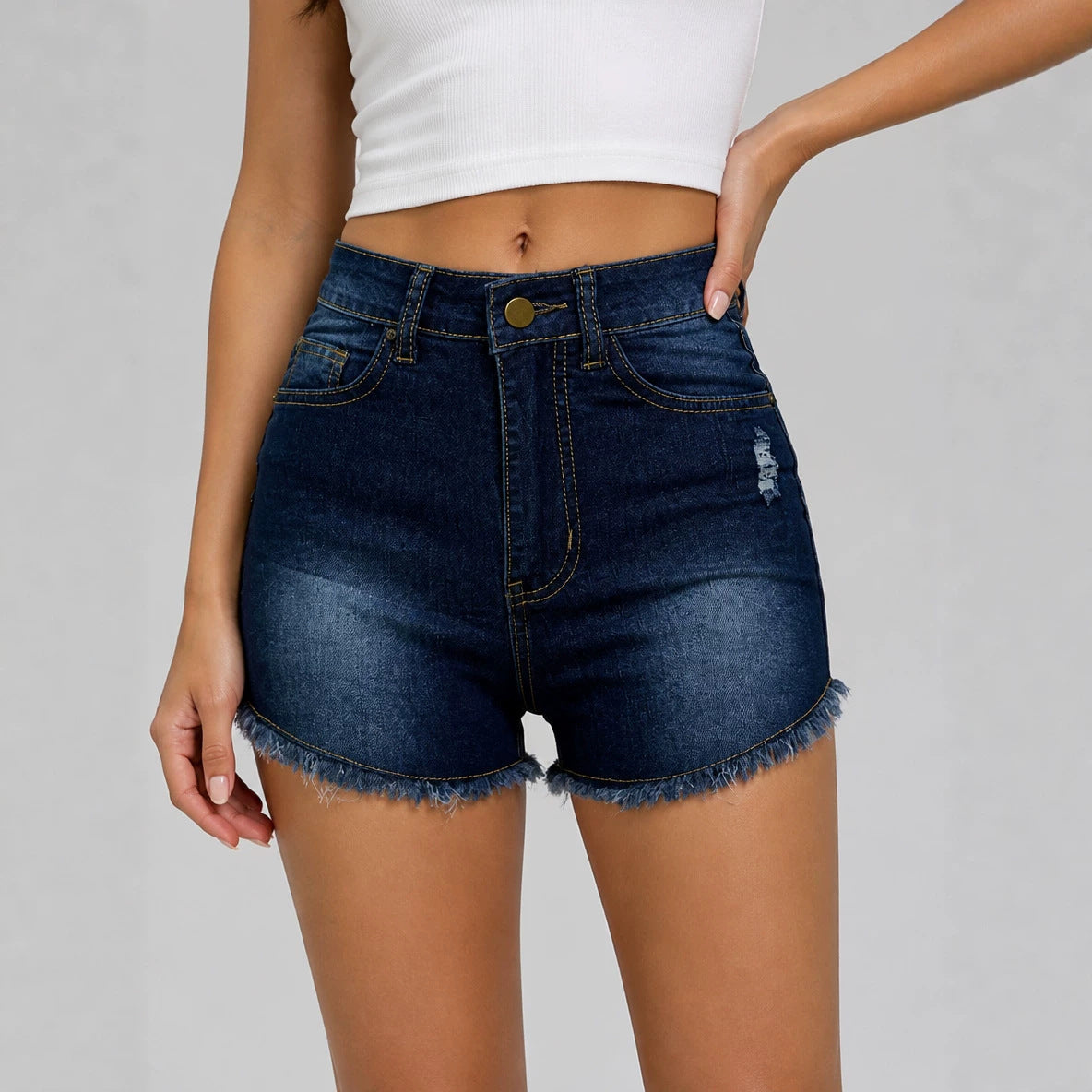 Women's Stretch Slim Fit Ripped Tassel Denim Shorts