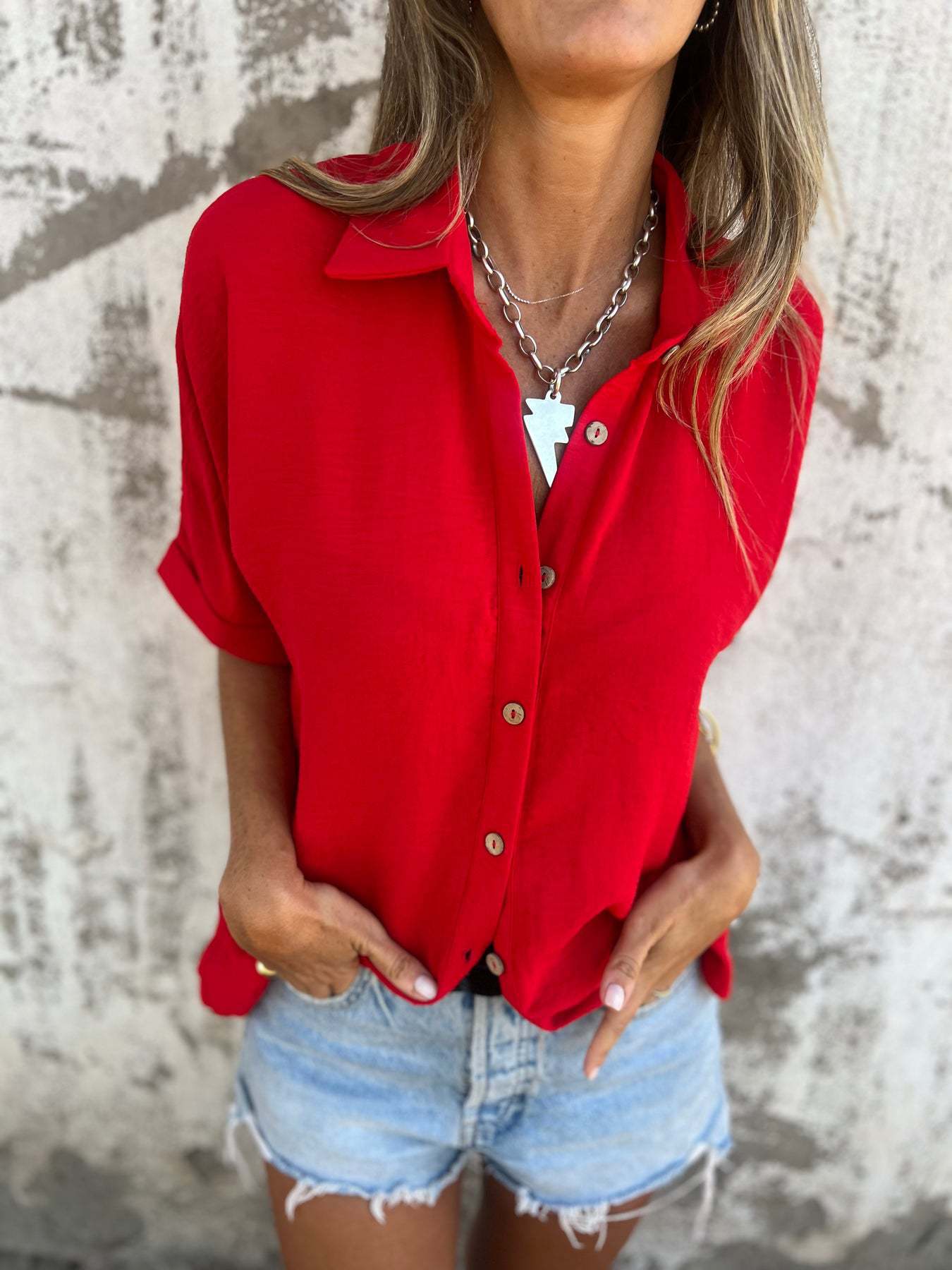 Women's Turn-down Collar Casual Ladies Button Shirt Blouse