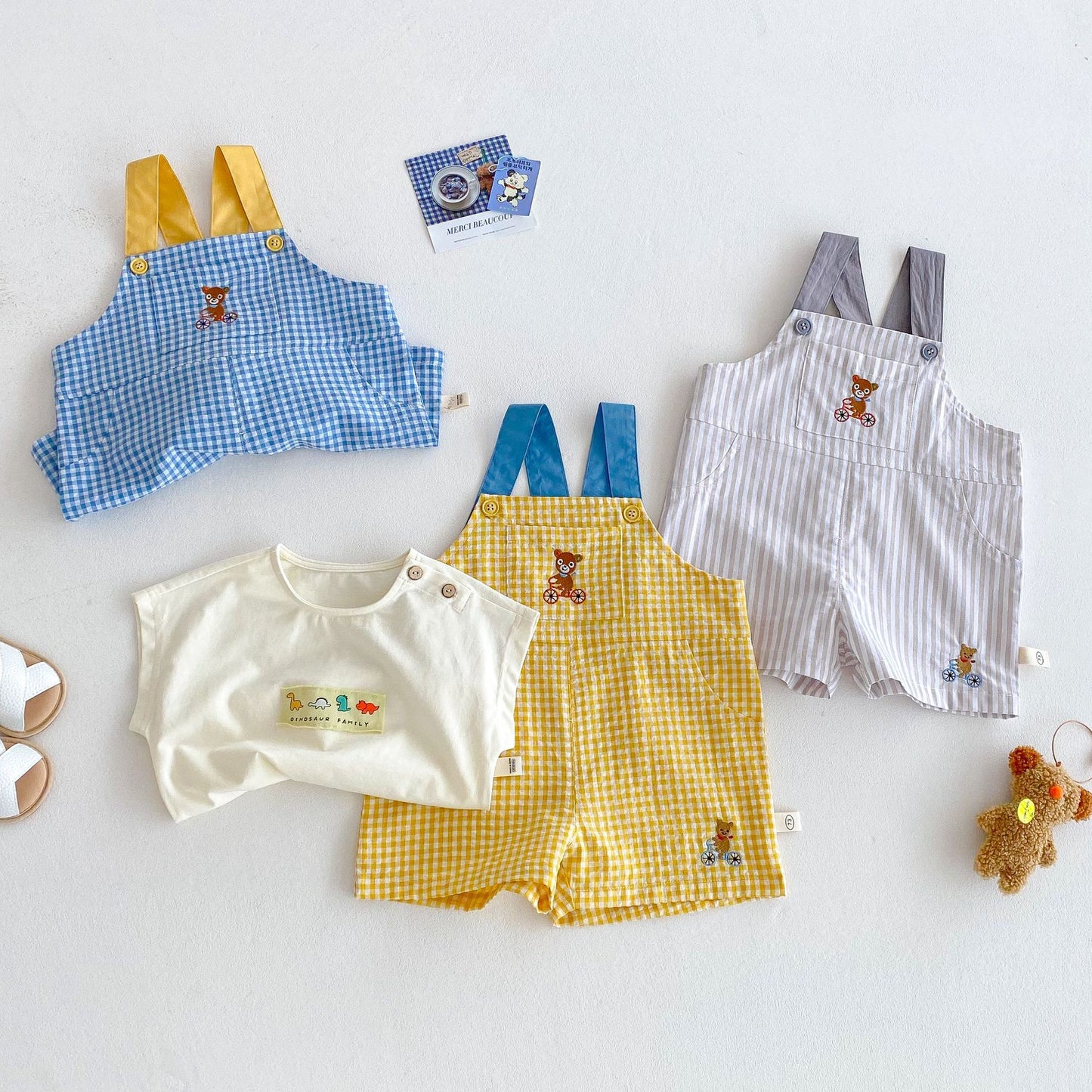 Children's No Plaid Suspender Summer Korean Contrast Color Bear Children's Pants