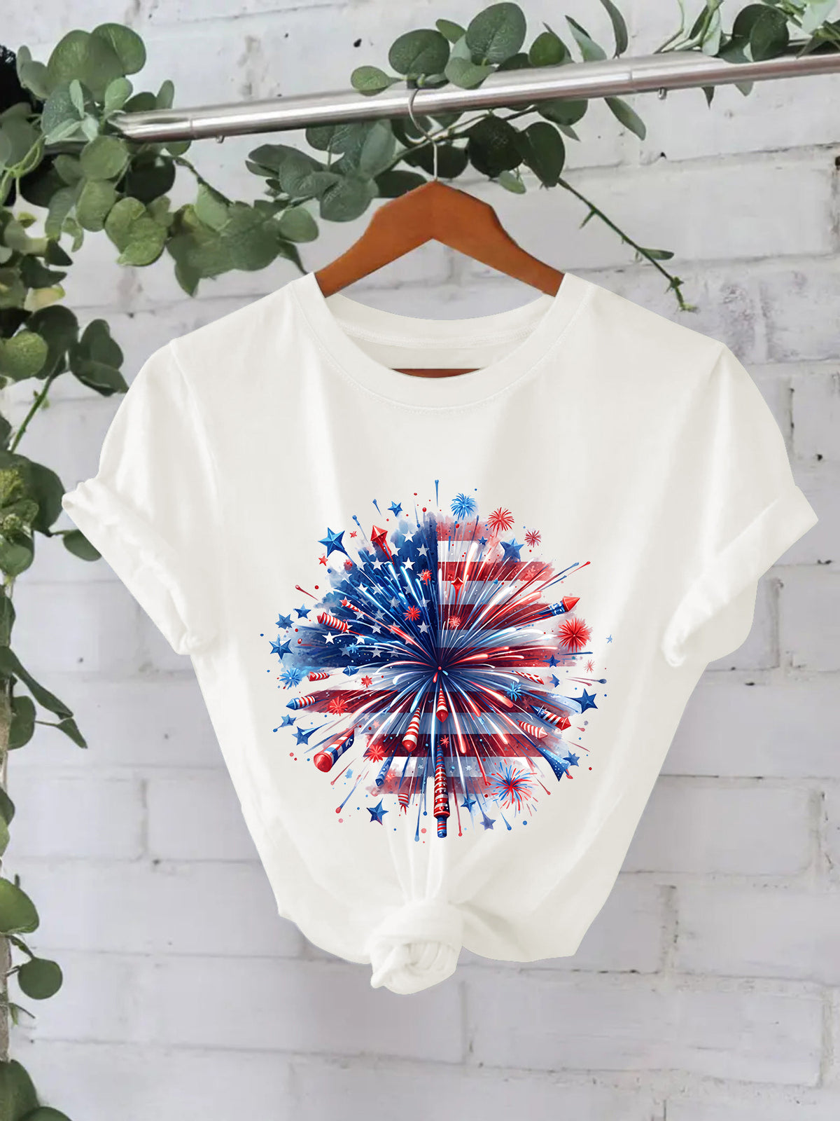 Women's Fashion Short-sleeved Independence Day Fireworks Printing Women's T-shirt