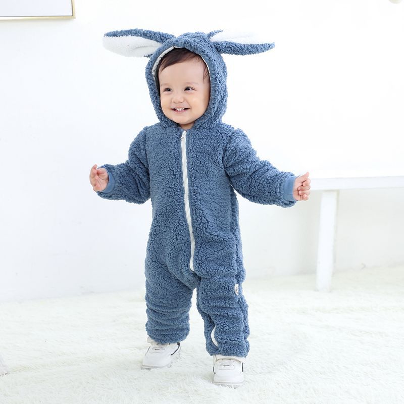 Thickened Warm Rabbit Ears Rompers Born Jumpsuit, Climbing Suit
