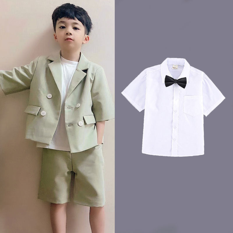 Children's Summer Short Sleeve Trendy Handsome British Dress Flower Catwalk Children's Suit