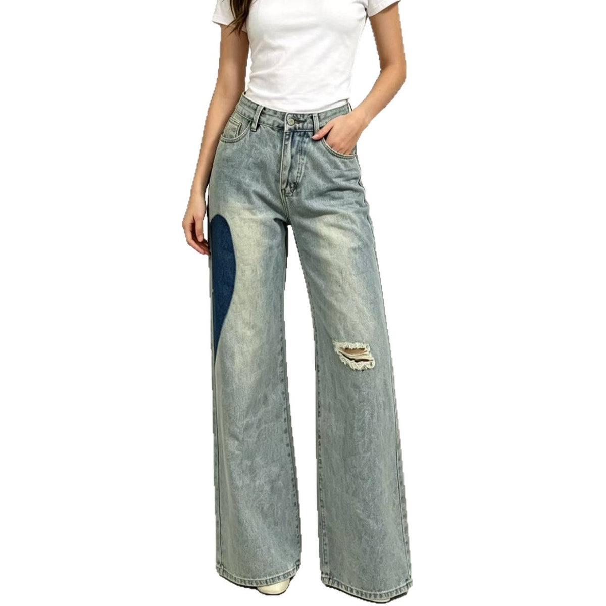 Women's Cool Fashion Unique Stitching Love Design Women's Jeans