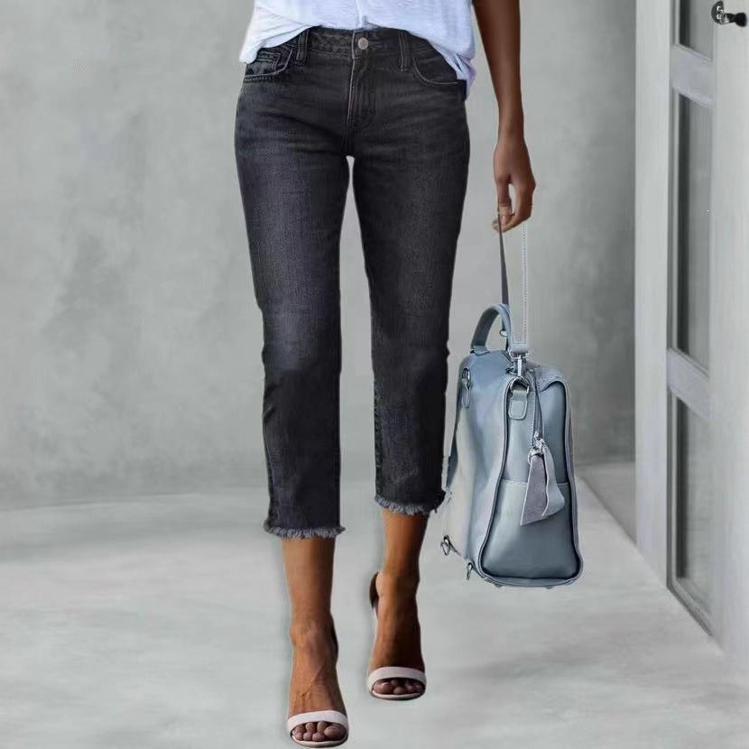 Women's Cropped Skinny Fashion High Waist Jeans