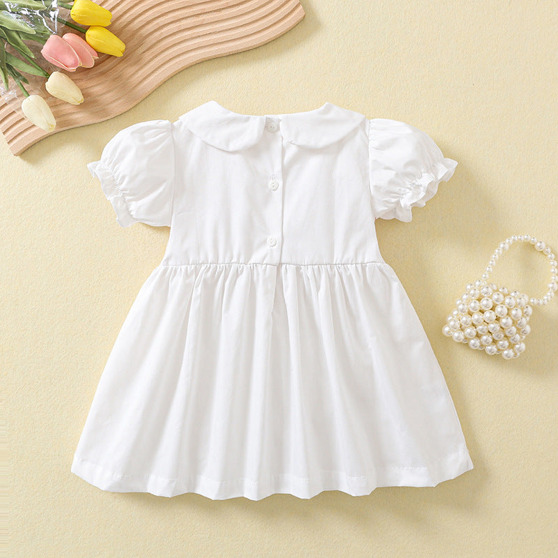 Children's Smocking Embroidered White Skirt Cotton Small Older Short Sleeve Children's Dress