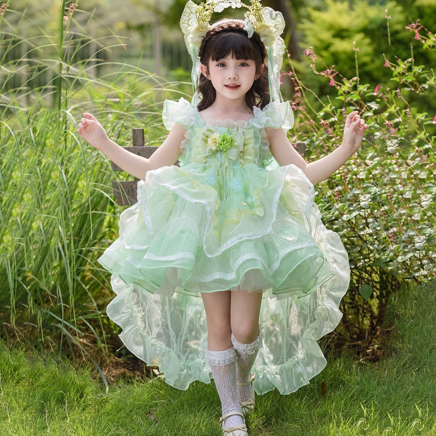 Princess Secret Garden Fruit Green Dopamine Children's Dress