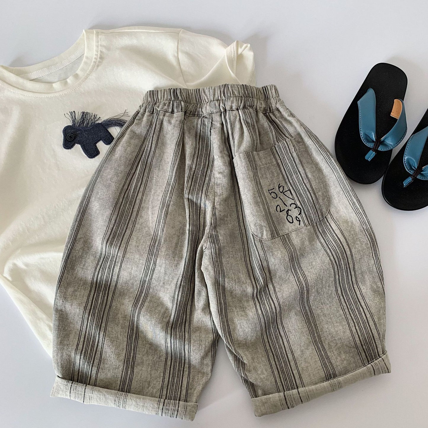 Children's Boy Vertical Stripes Thin Pirate Shorts Boys Loose Casual Children's Pants