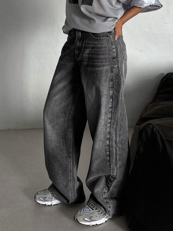 Women's Gray Distressed Autumn Design High Waist Slimming Washed Jeans