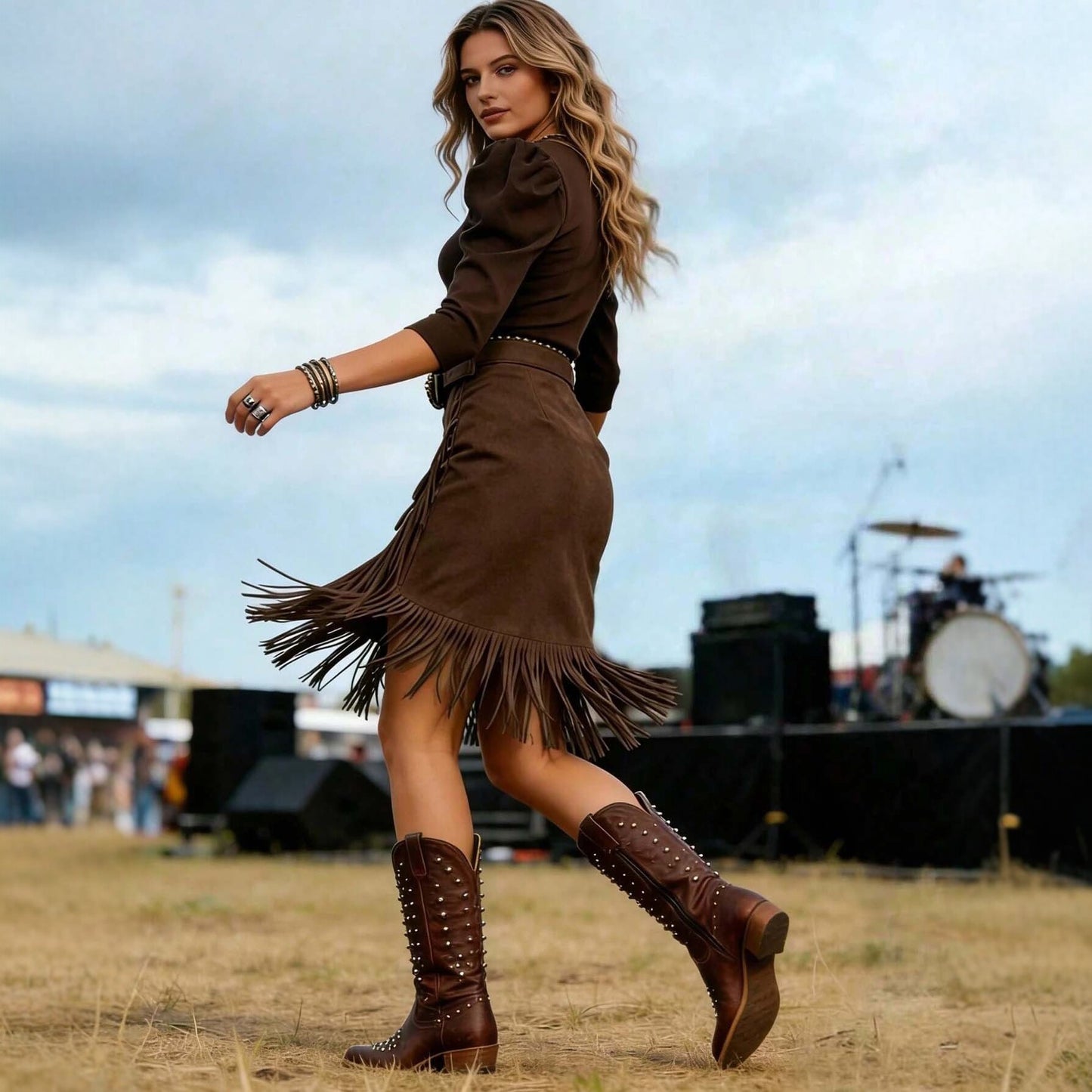 Retro Western Style Tassel Suede Without Skirt