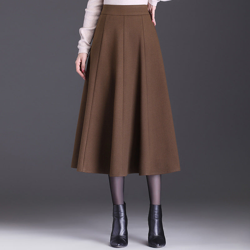 Women's High Waist Mid-length Draping Effect Woolen A- Skirt
