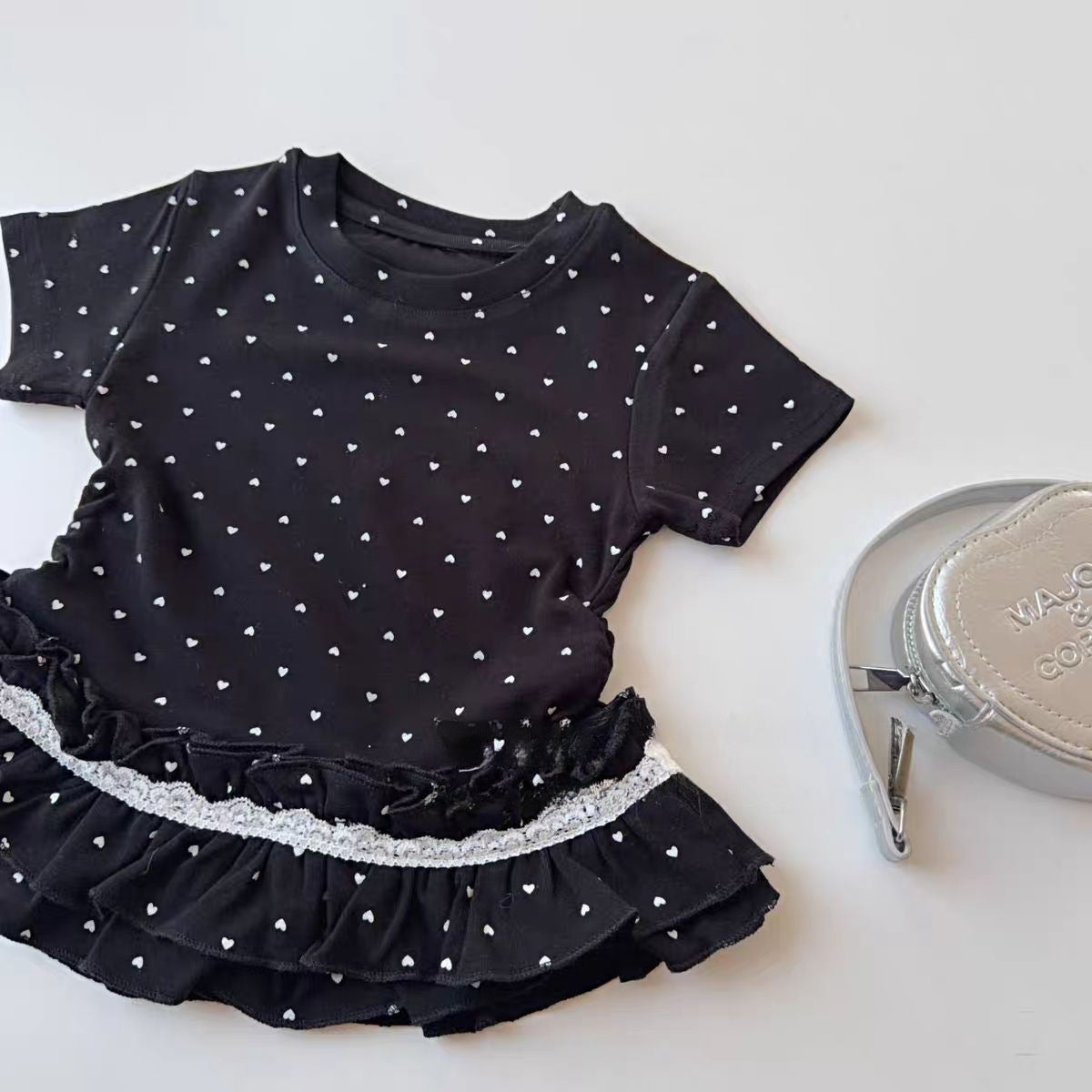 Children's Korean Short-sleeved Fashionable Lace Wooden Ear Children's T-shirt