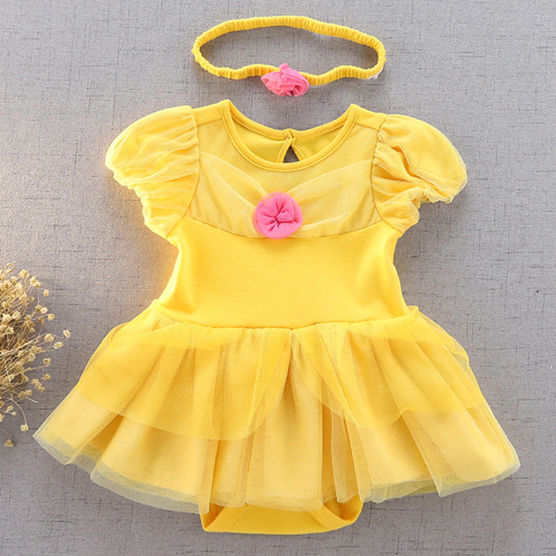 Children's Pullover Romper Short Sleeve Tulle Skirt Jumpsuit, Climbing Suit